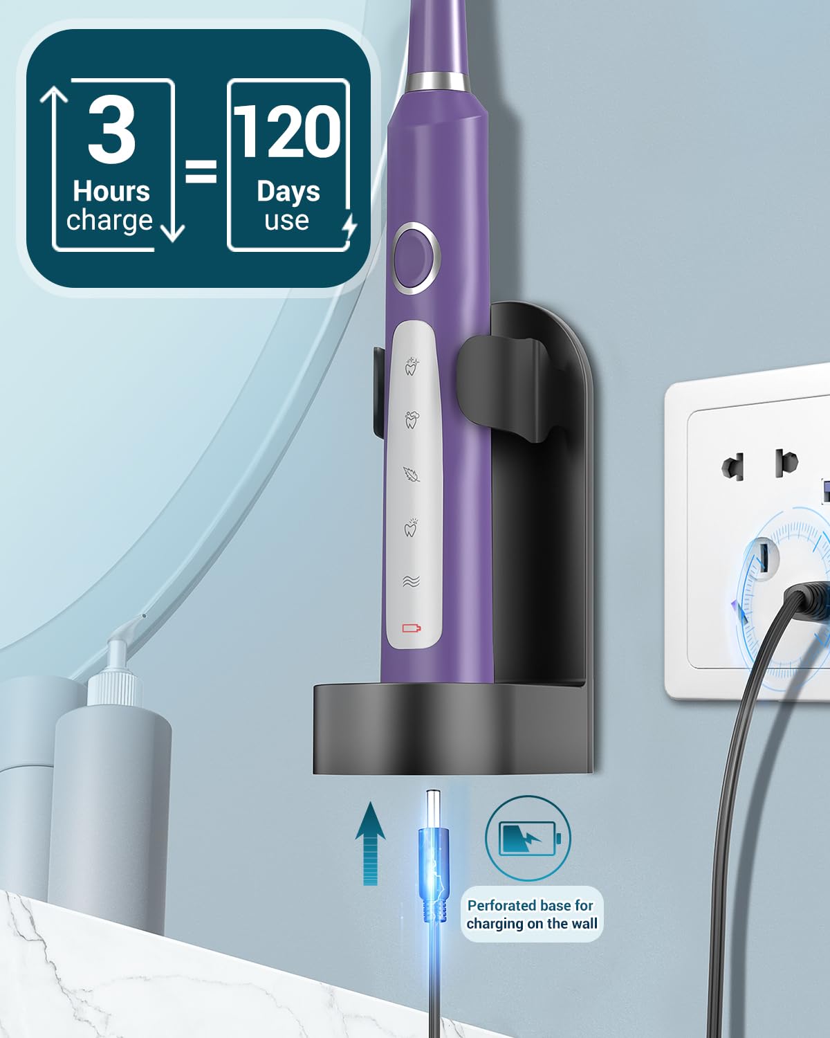 Rtauys M5 Sonic Electric Toothbrush for Adults and Kids - Rechargeable Electric Toothbrush Kids Ages 12+ and Adults with 8 Brush Heads & Travel Case, 120 Days Battery Life - Pink