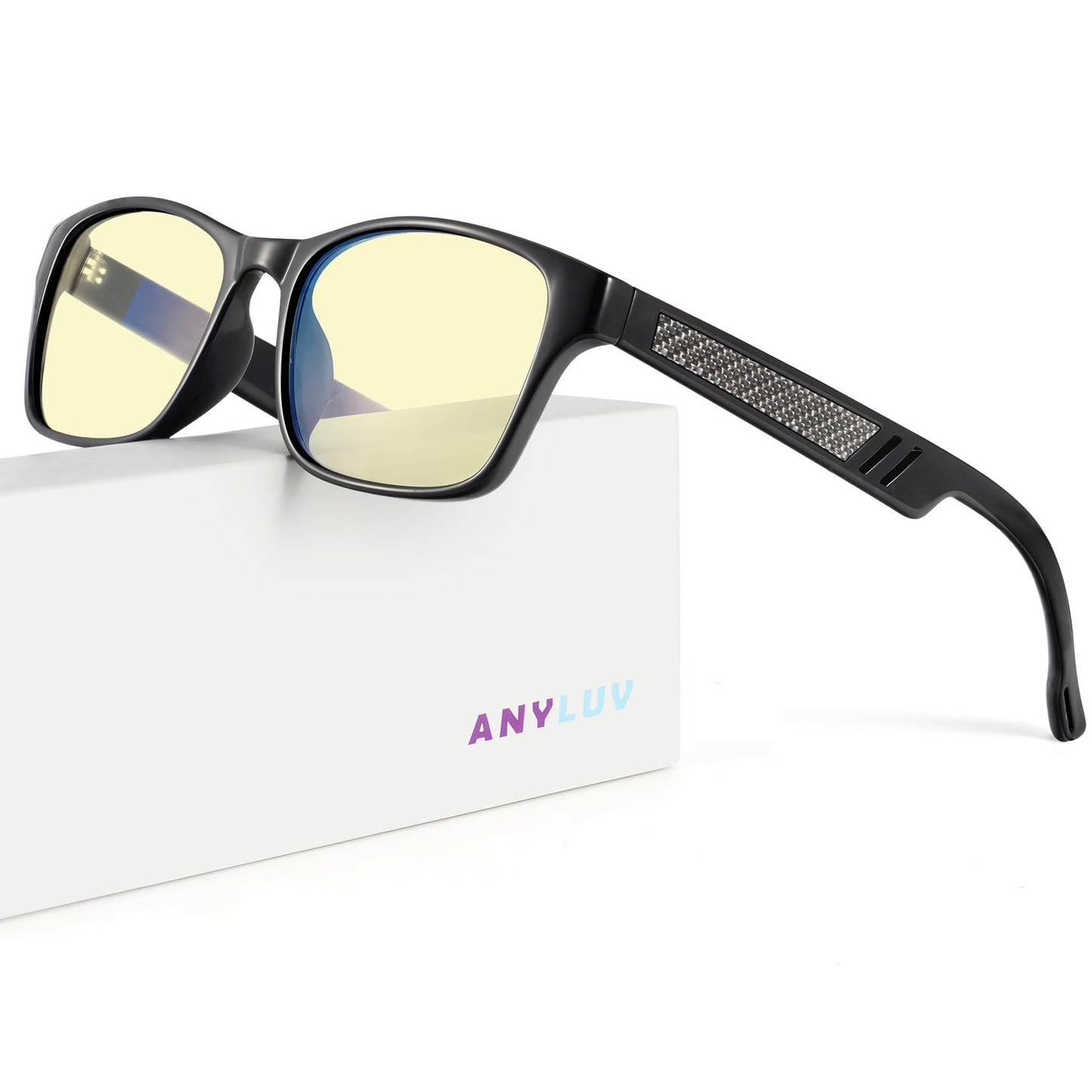 ANYLUV Mens Blue Light Glasses Lightweight Anti Blue Light Blocking Computer Gaming Glasses Eyes Protection with Carbon Fiber Decoration