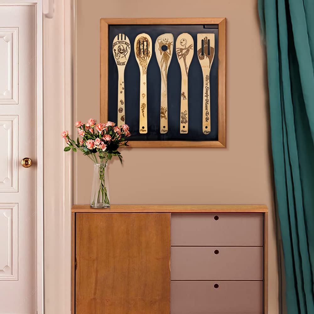 Halloween Idea Utensil Burned Wooden Spoons Set House Warming Wedding Present Slotted Spoon 5 Piece SpoonSet