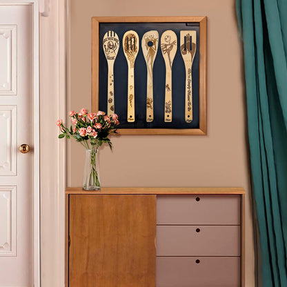 Halloween Idea Utensil Burned Wooden Spoons Set House Warming Wedding Present Slotted Spoon 5 Piece SpoonSet