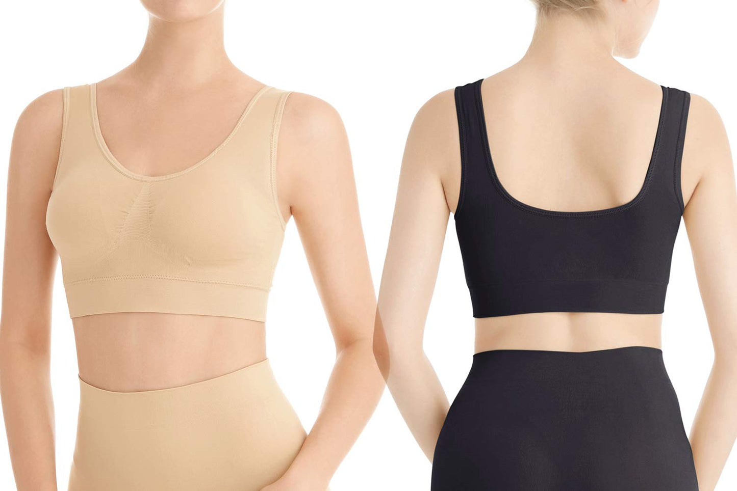 Lemef 3-Paquet soutiens-Gorge de sans Couture Sport Yoga sans Armature avec coussinets amovibles Pour Femmes, Black&white&nude, XL
