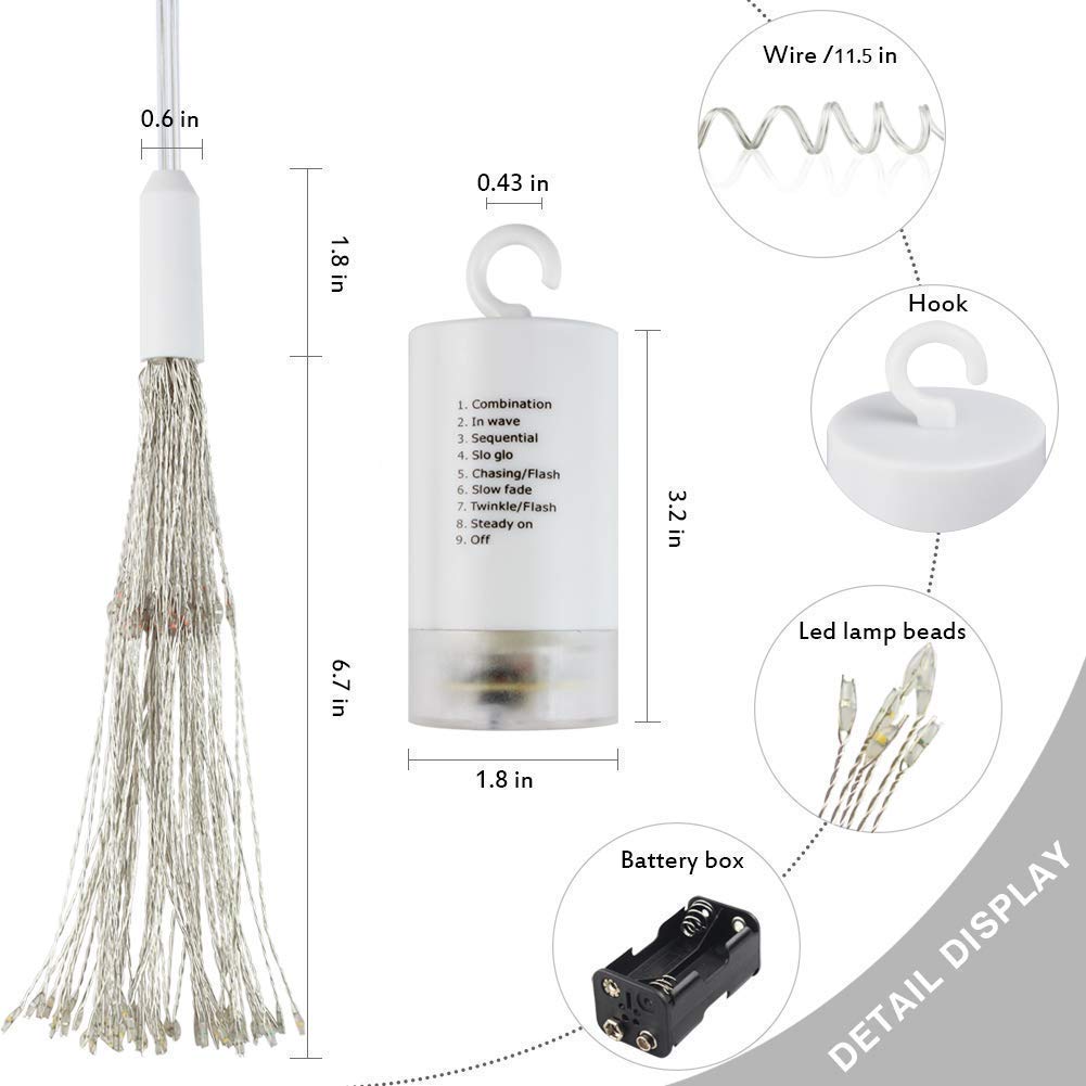 FOOING 6 Pack Firework Lights led Copper Wire Starbursts String Lights 8 Modes Battery Operated Fairy Lights with Remote,Decorative Hanging Lights for Party Patio Bedroom Christmas Decoration
