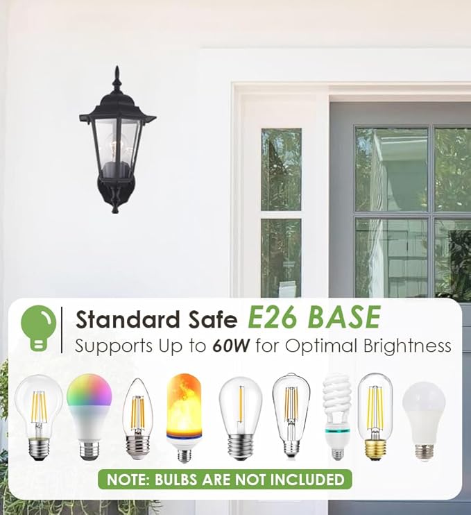 GRUENLICH Outdoor Wall Lantern, Wall Sconce as Porch Lighting Fixture with E26 Medium Base, Aluminum Housing Plus Glass, Water-Proof, Bulb Not Included, Black Finish, 1 Pack