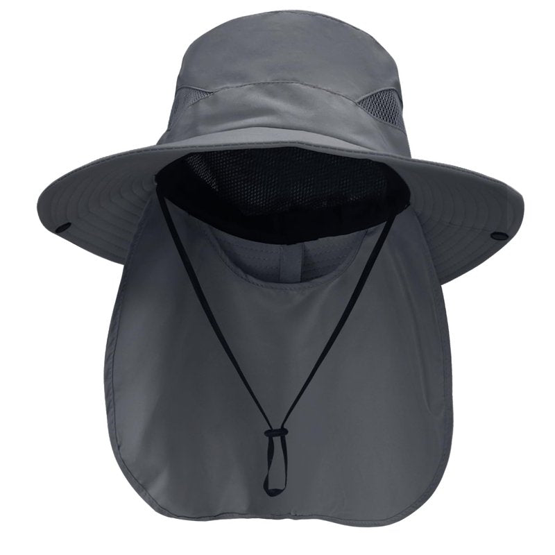 NPQQUAN Sun Hats for Men Women with Neck Flap UPF 50+ UV Protection Wide Brim Bucket Hat Safari Hiking Fishing Hats Darkgray（Neck Flap）