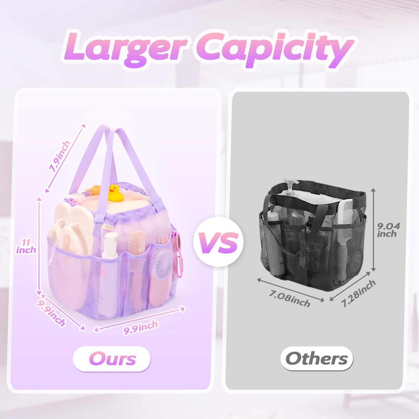 famichan Mesh Shower Caddy Portable with Drawstring, Dorm Room Essentials for College Students Girl & Boy, Larger Shower Bag for Camping,Swimming,Gym,Travel,Bathroom - Purple