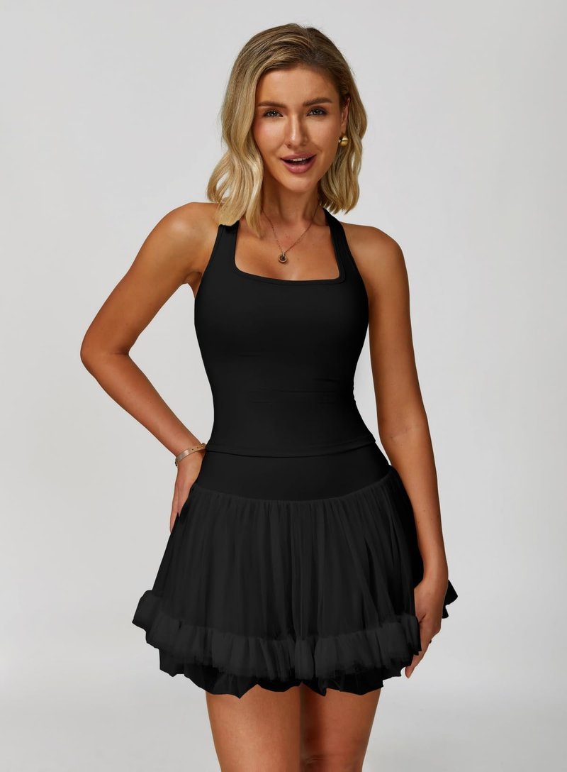 Women's Mesh Cake Mini Skirt High Waisted Tennis Skirts Sports Skater Skorts with Shorts Pockets Black S