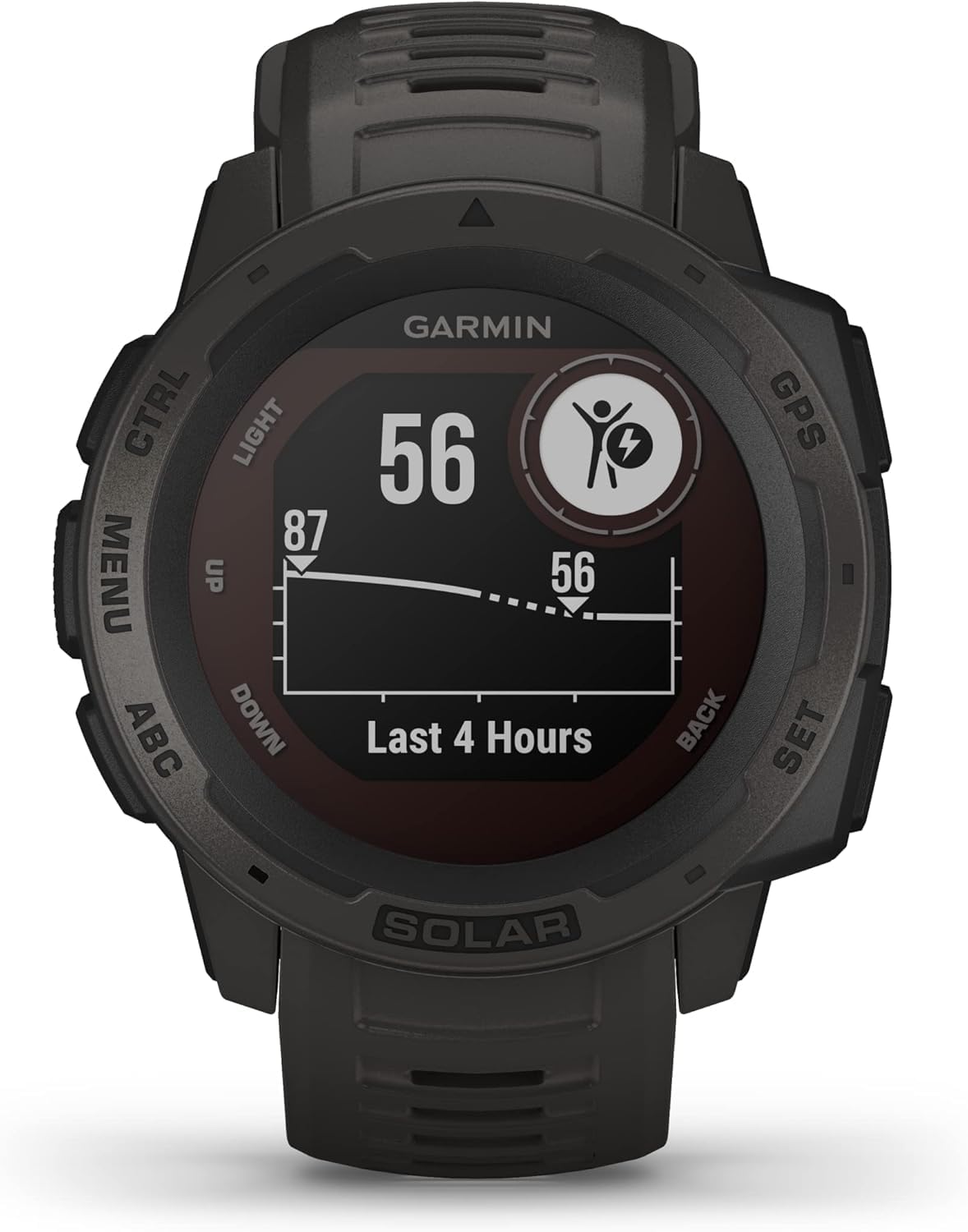 Garmin Instinct Solar, Solar-powered Rugged Outdoor Smartwatch, Built-in Sports Apps and Health Monitoring, Graphite