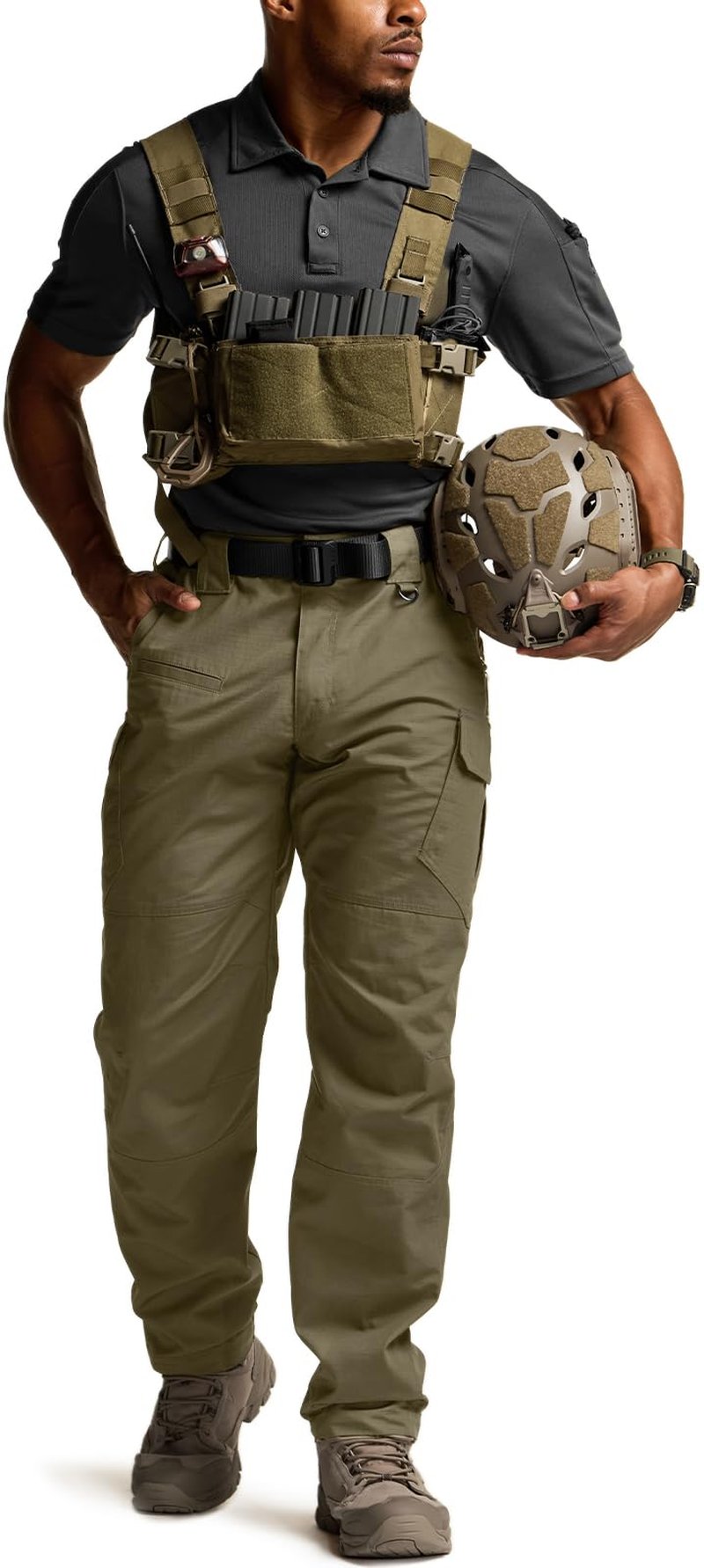 CQR Men's Tactical Pants, Water Resistant Ripstop Cargo Pants, Lightweight EDC Work Hiking Pants, Outdoor Apparel, Raider Mag Pocket Soil Green, 36W x 32L