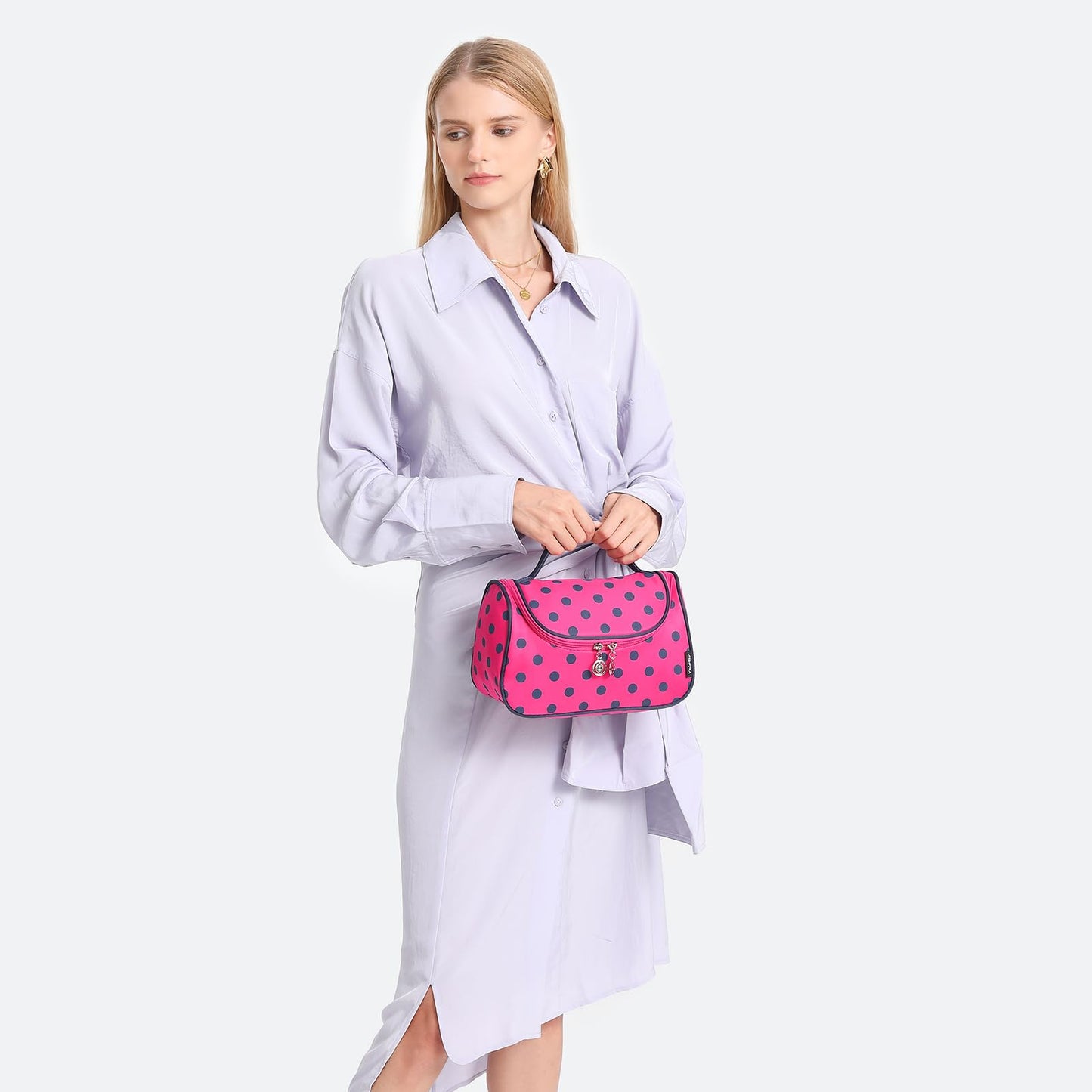 Yeiotsy Travel Cosmetic Bag – Polka Dots Makeup Travel Organizer, Hanging Toiletry Bag for Women (Rose Red)