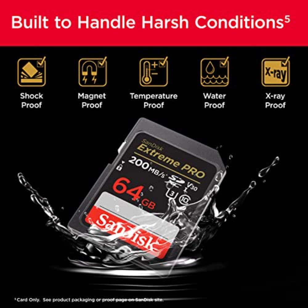 SanDisk 64GB Extreme PRO SDXC card, SD Card, V30 Memory Card, 4K UHD, up to 200 MB/s, SanDisk QuickFlow Technology, RescuePro Deluxe Data Recovery Software, UHS-I, Class 10, U3, V30