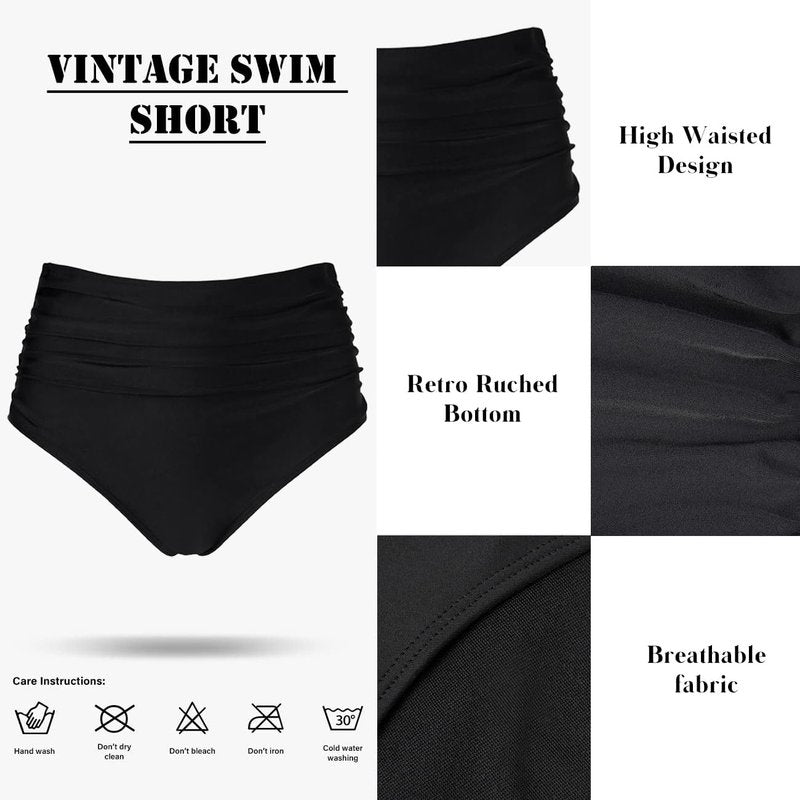 Amy Babe Women's High Waisted Bikini Sets Push Up Twist Front Spaghetti Straps Ruched Two Piece Swimsuit Bathing Suit Black (Medium)