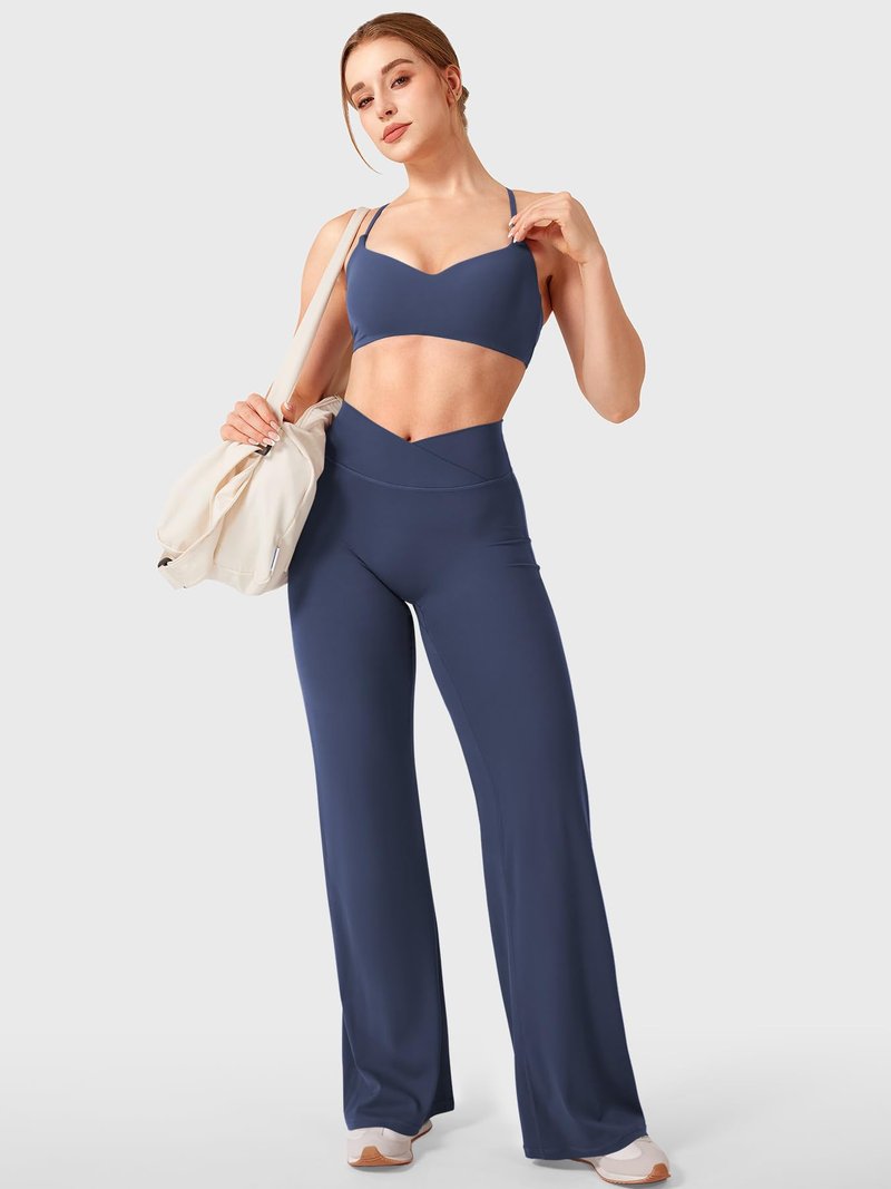 YEOREO Ease Straight Leg Leggings for Women No Front Seam Workout Leggings 31.5" Crossover High Waist Soft Yoga Pants Navy Blue XL