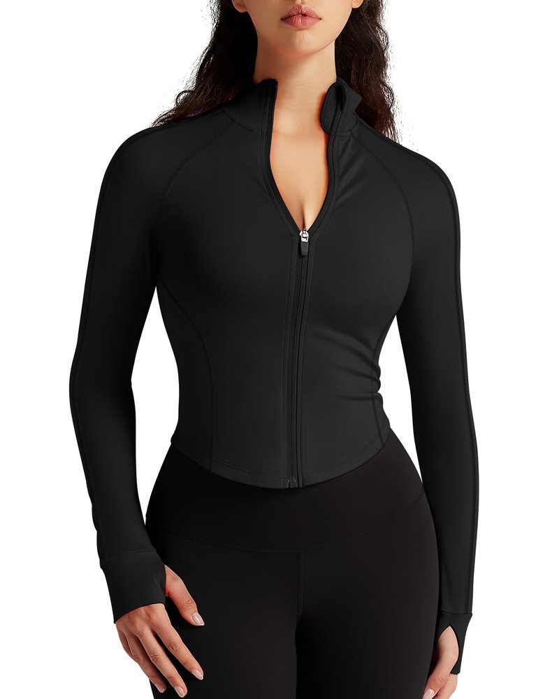 colorskin Womens Zip Up Bbl Jacket Lightweight Cropped Athletic Jacket Track Gym Workout Jackets for Running Yoga Hiking(Black,Medium)