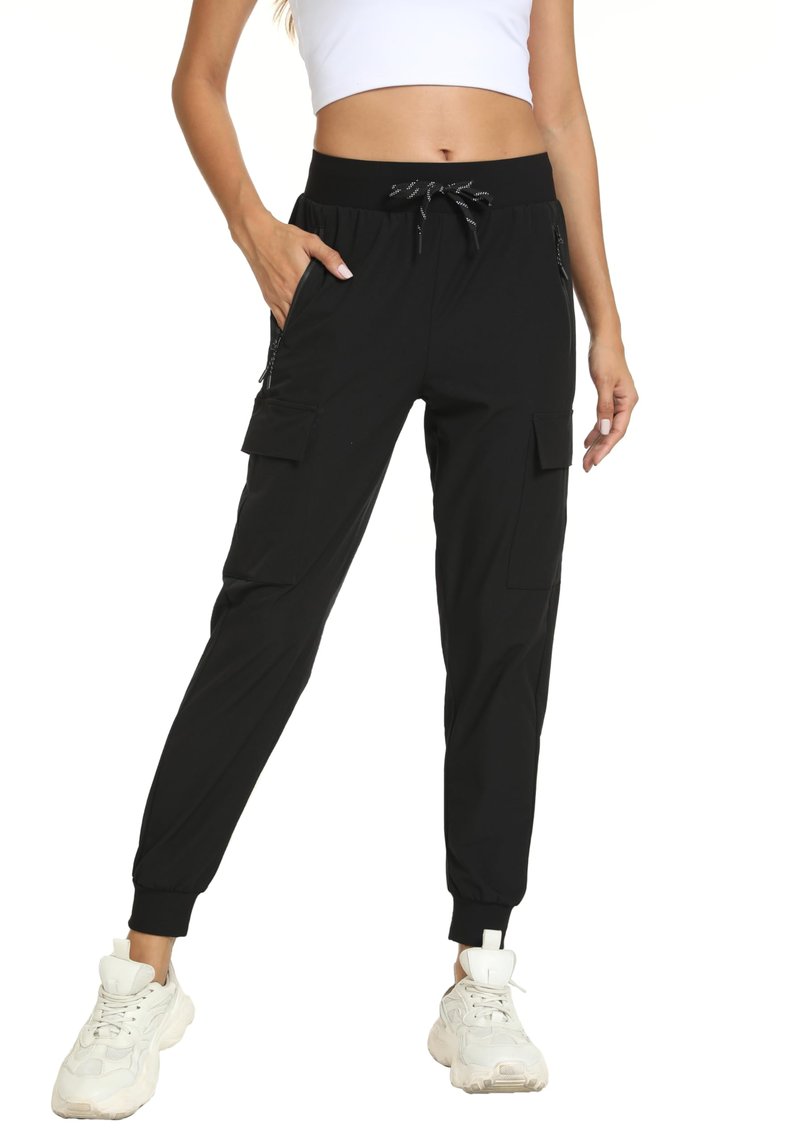 zsenoxaxi Women's Joggers Cargo Pants Lightweight Quick Dry Hiking Running Pants for Athletic Casual & Outdoor(Black,M)