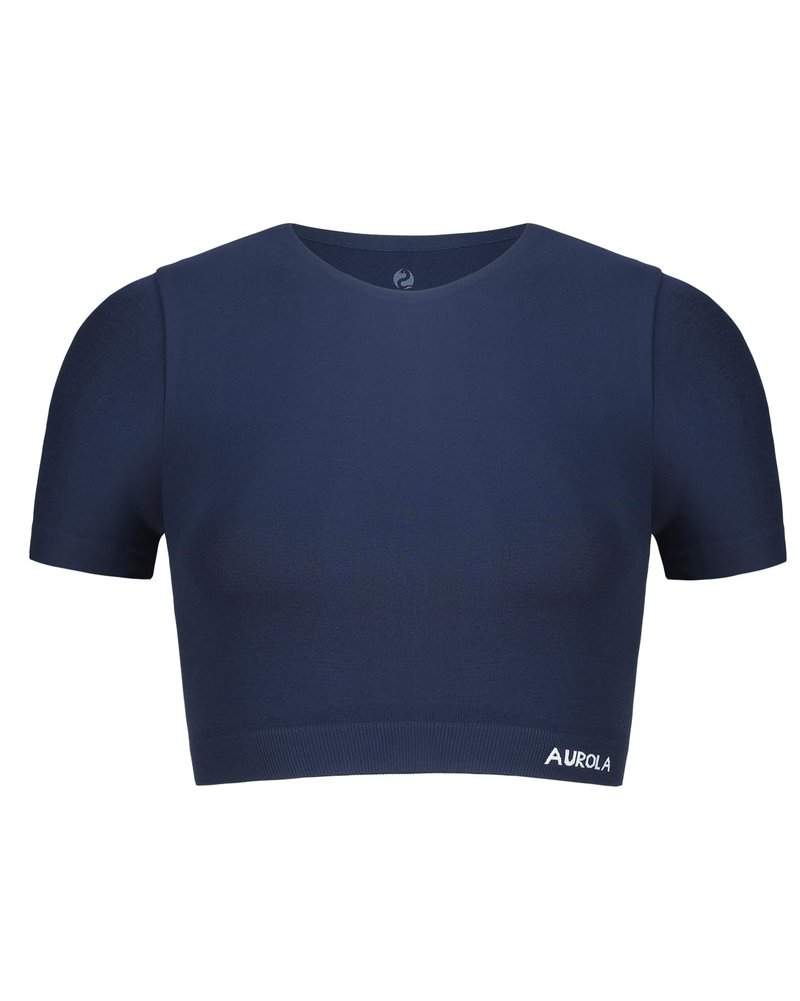 AUROLA Essentials Seamless Short Sleeve Crop Top for Women Workout Active Comfort Athletic Shirts Tee,Tuxedo Blue,M