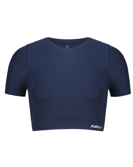 AUROLA Essentials Seamless Short Sleeve Crop Top for Women Workout Active Comfort Athletic Shirts Tee,Tuxedo Blue,M