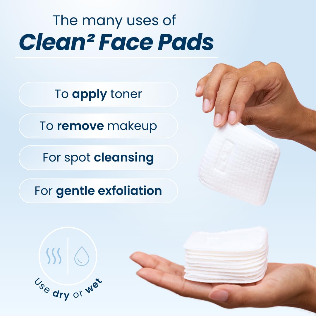 Clean Skin Club Clean² Pads 2.0 [New & Improved Edges] Guaranteed Not to Shed & Tear Face Pads, Unique Triple Layers, Textured & Ultra Soft Side, Organic Disposable Cotton, Pair with Makeup Remover