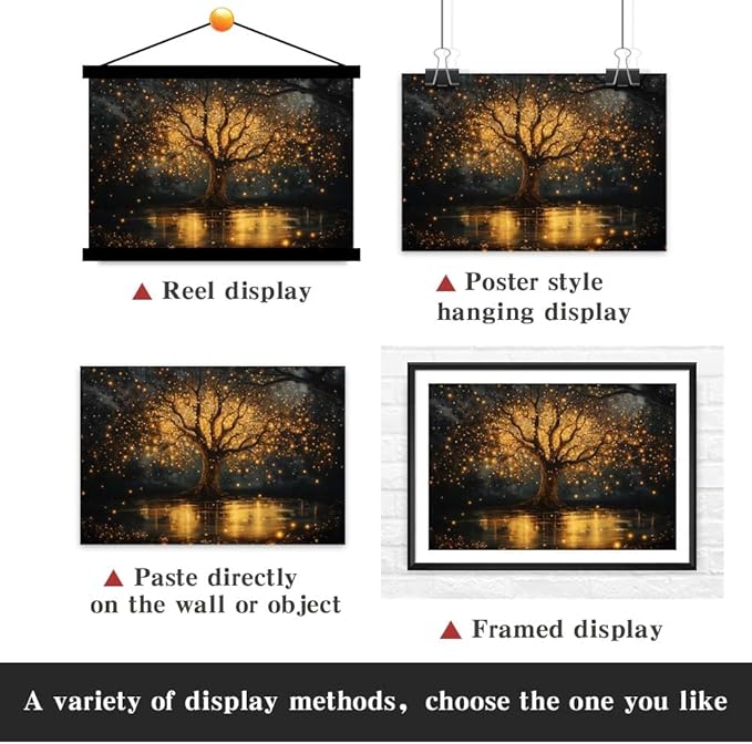 Yesad Tree of Life Canvas Wall Art, Spiritual Wall Art Fairy Lights Prints Landscape Painting Wall Décor for Living Room Bedroom Farmhouse Housewarming Gift (Unframed,36”x24”, Tree7)