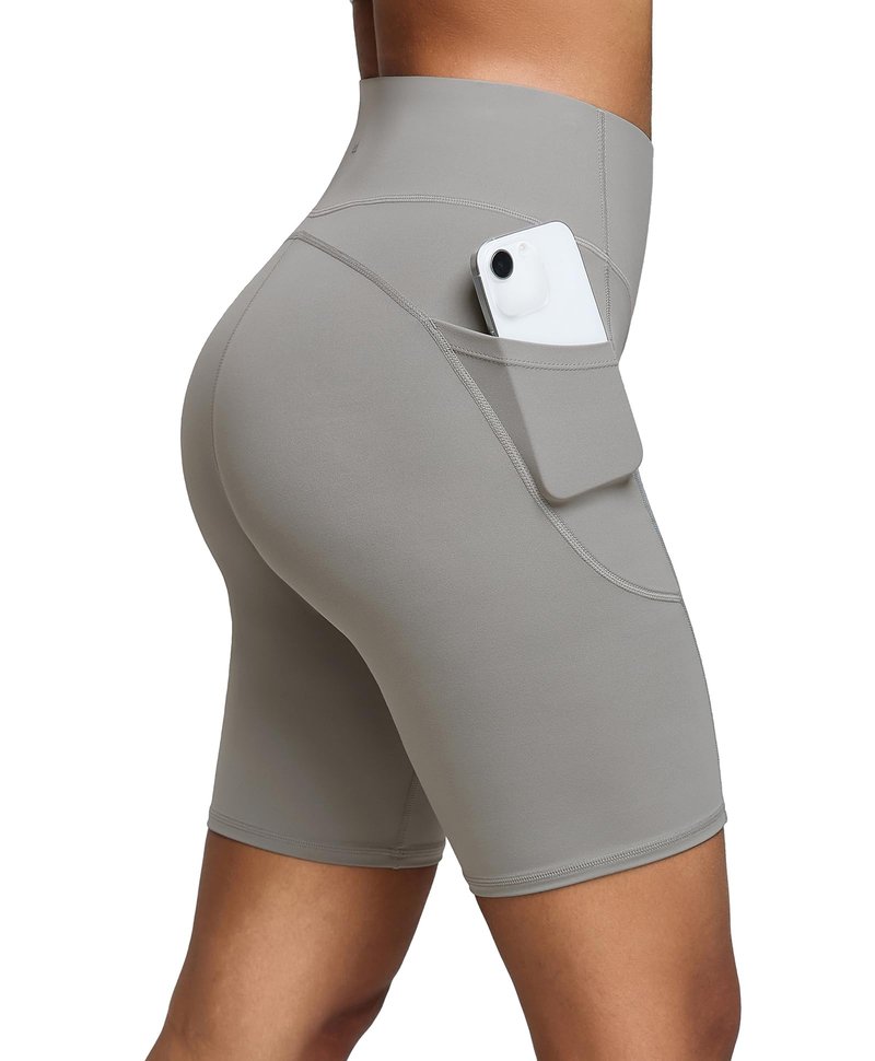 BRXL BrxlZero Biker Shorts Women Pockets 8" No Front Seam High Waisted Compression Workout Tummy Control Running Yoga Gray M