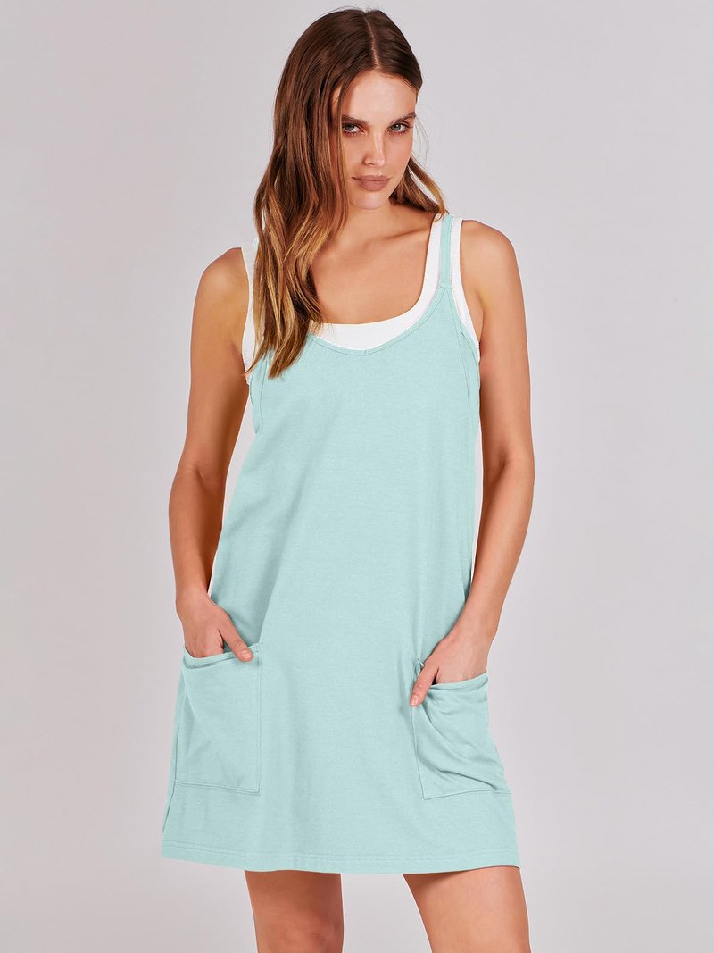 ANRABESS Women Athletic Dress Summer Tennis Workout Active Sports Mini Romper Dress Built in Shorts Travel Vacation Clothes Mint Green X-Smal