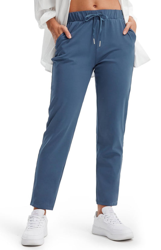 Libin Women's 4-Way Stretch Golf Pants 7/8 Ankle Casual Workout Sweatpants Dress Work Pants with Pockets for Joggers, Yoga, Athletic, Lounge, Travel, Blue,Small