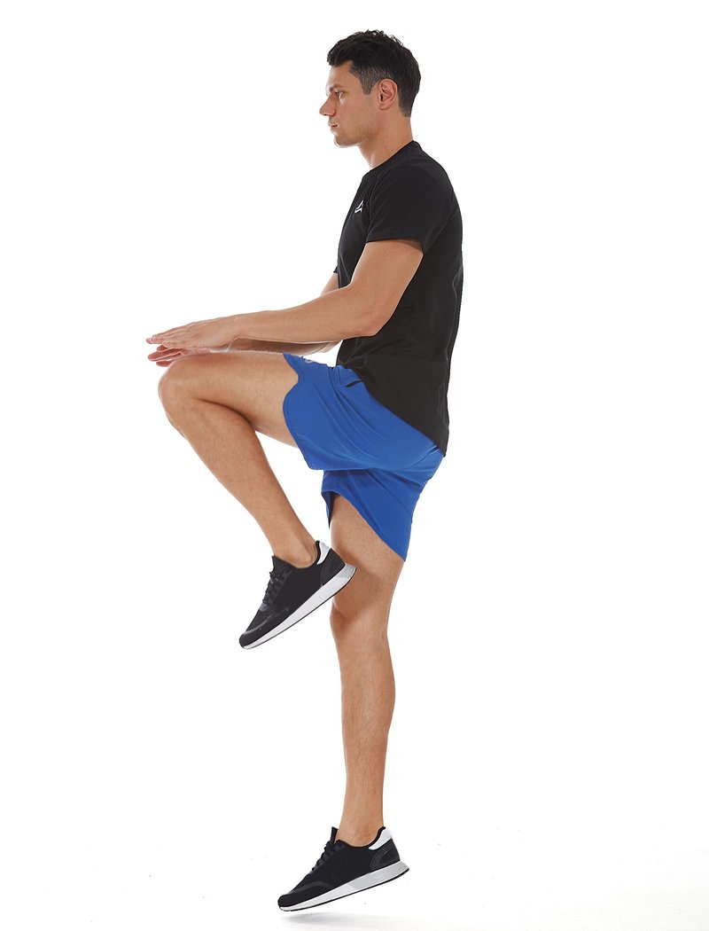SILKWORLD Men's Workout Stretch Quick Dry Running Shorts with Zipper Pockets(Pack of 3), Steelblue, Blue, Red (Pack of 3), Large