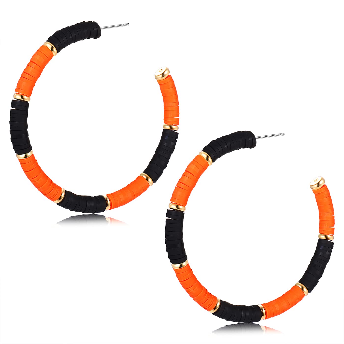 NVENF Halloween Earrings for Women, Spooky Orange Black Heishi Caly Beaded Hoop Earrings Halloween Accessories Outfit Gifts (Orange Black)