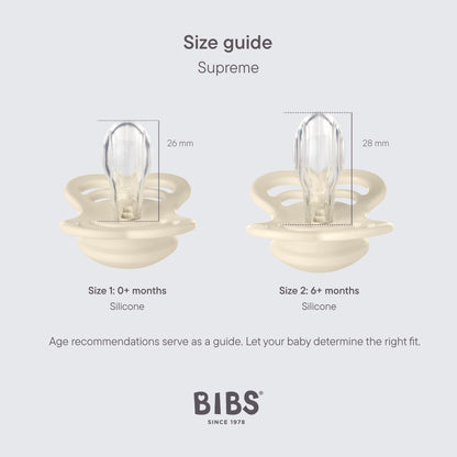 BIBS Supreme Soother 2-Pack, BPA Free Dummy Pacifier, Symmetrical Nipple. Silicone, Size 1 (0-6 Months), Ivory/Sage