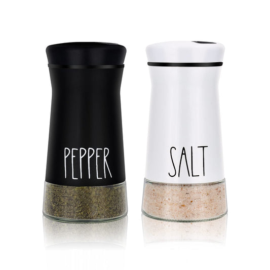 Farmhouse Salt and Pepper Shakers with Adjustable Pour Holes, Refillable Salt Shaker by Aelga, Ideal for Himalayan, Kosher, Black and White Pepper