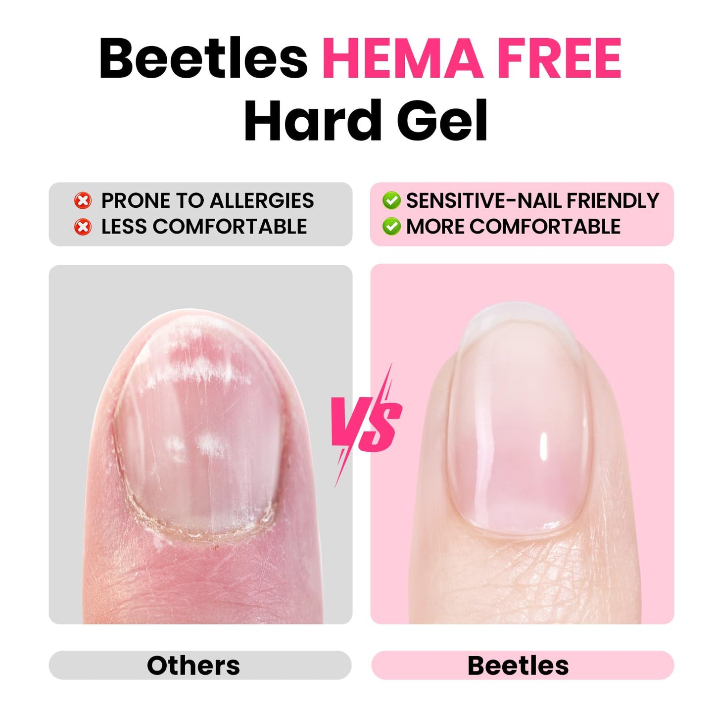 Beetles Hema Free Hard Gel for Nails,2.12 oz 9 in 1 Hard Gel for Nail Extension & Strengthening Broken Nail Repair with Flat Brush 100 Pcs Nail Forms UV LED Lamp Cured Salon Nail Technicians Women