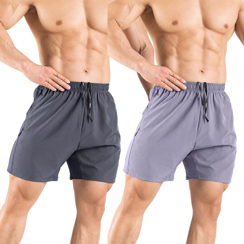 Gaglg Men's 5" Running Shorts 2 Pack Quick Dry Athletic Workout Gym Shorts with Zipper Pockets Dark Grey/Light Grey,Medium