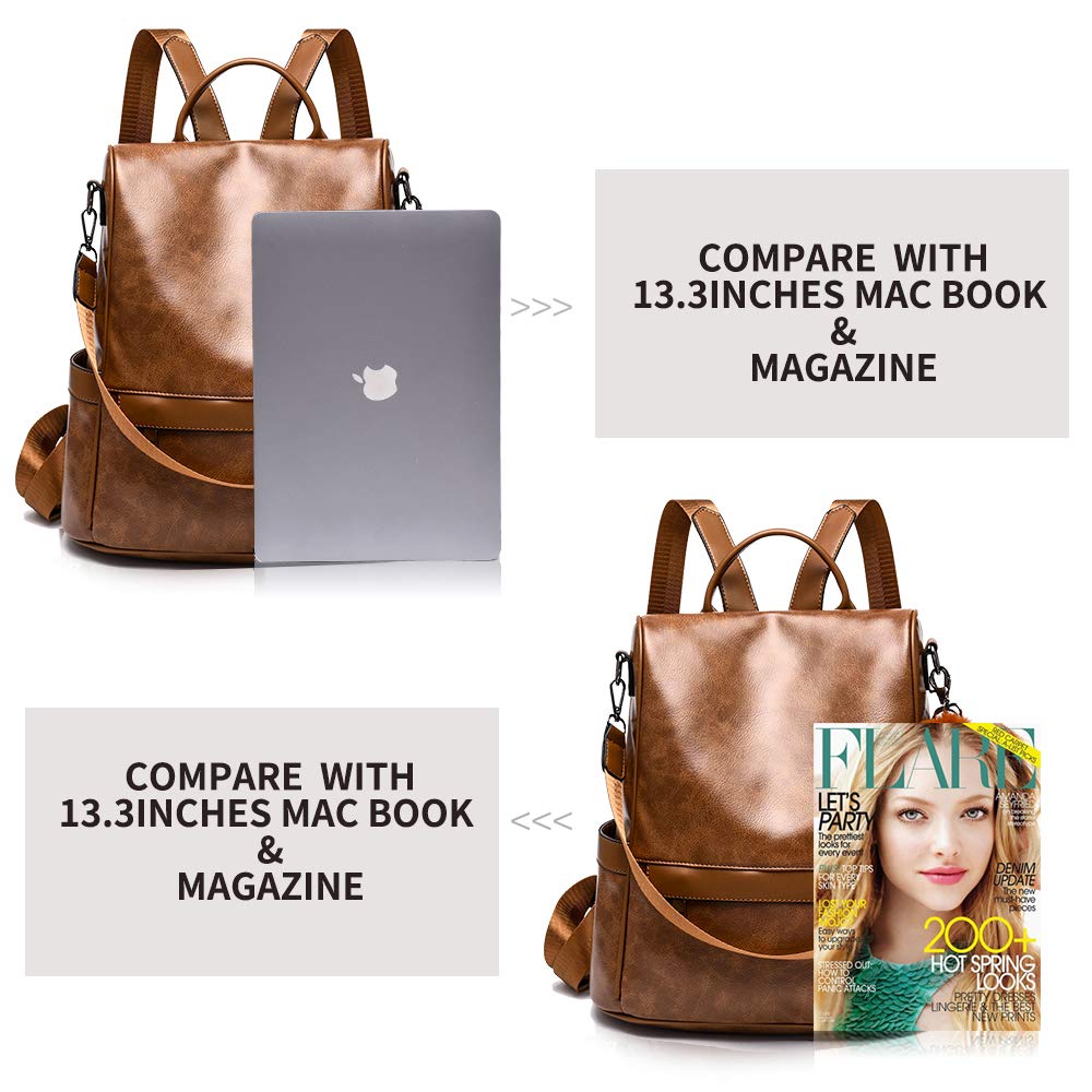 CHERUTY Women Backpack Purse PU Leather Anti-theft Casual Shoulder Bag Fashion Ladies Satchel Bags(Tan)