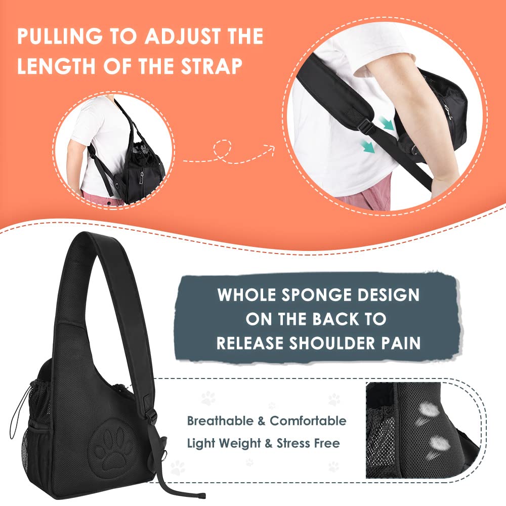 Nasjac Pet Dog Sling Carrier, Hands Free Papoose Front Carrier Small Dog Puppy Walking Breathable Mesh Hard Bottom Support Adjustable Padded Strap Pocket Safety Belt Travel Bag Washable