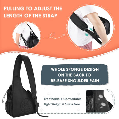 Nasjac Pet Dog Sling Carrier, Hands Free Papoose Front Carrier Small Dog Puppy Walking Breathable Mesh Hard Bottom Support Adjustable Padded Strap Pocket Safety Belt Travel Bag Washable