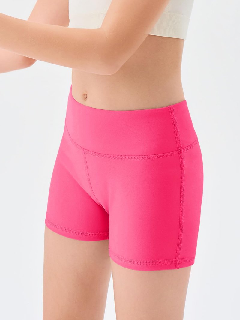 Haloumoning Girls Athletic Shorts Kids High Waisted Yoga Dance Biker Shorts Comfy Gymnastics Shorts 5-14Y Rose Red