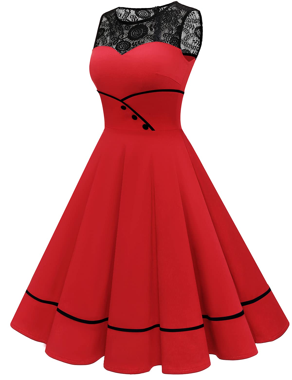 Bbonlinedress Women 1950s Dresses Red Vintage Cocktail Retro Rockabilly Teens Tea Party Christmas Holiday,Red XL