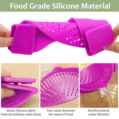 YEVIOR Clip on Strainer for All Pots Pan,Silicone Pasta Strainer Kitchen Gadgets,Collapsible Colander for Noodle,Vegetables,Fruit,Spaghetti (Grey)
