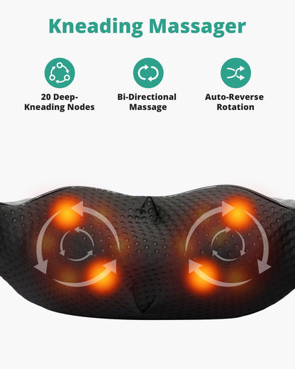 Medcursor Neck Massager, Portable Electric Shiatsu Back Massage Device with Heat, Deep Tissue 3D Kneading Pillow for Muscle Pain Relief (No Battery)