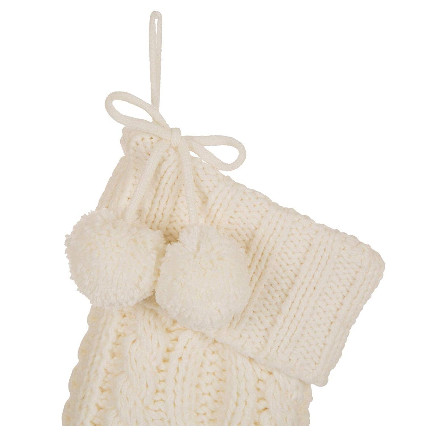 Glitzhome 24" L White Knitted Polyester Christmas Stocking with Pom Pom Ball Oversize Christmas Stocking for Christmas Party Home Decoration