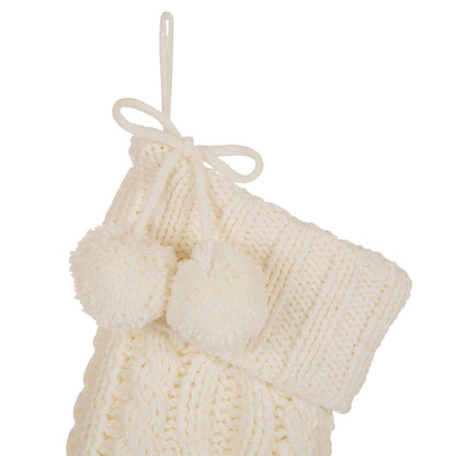 Glitzhome 24" L White Knitted Polyester Christmas Stocking with Pom Pom Ball Oversize Christmas Stocking for Christmas Party Home Decoration