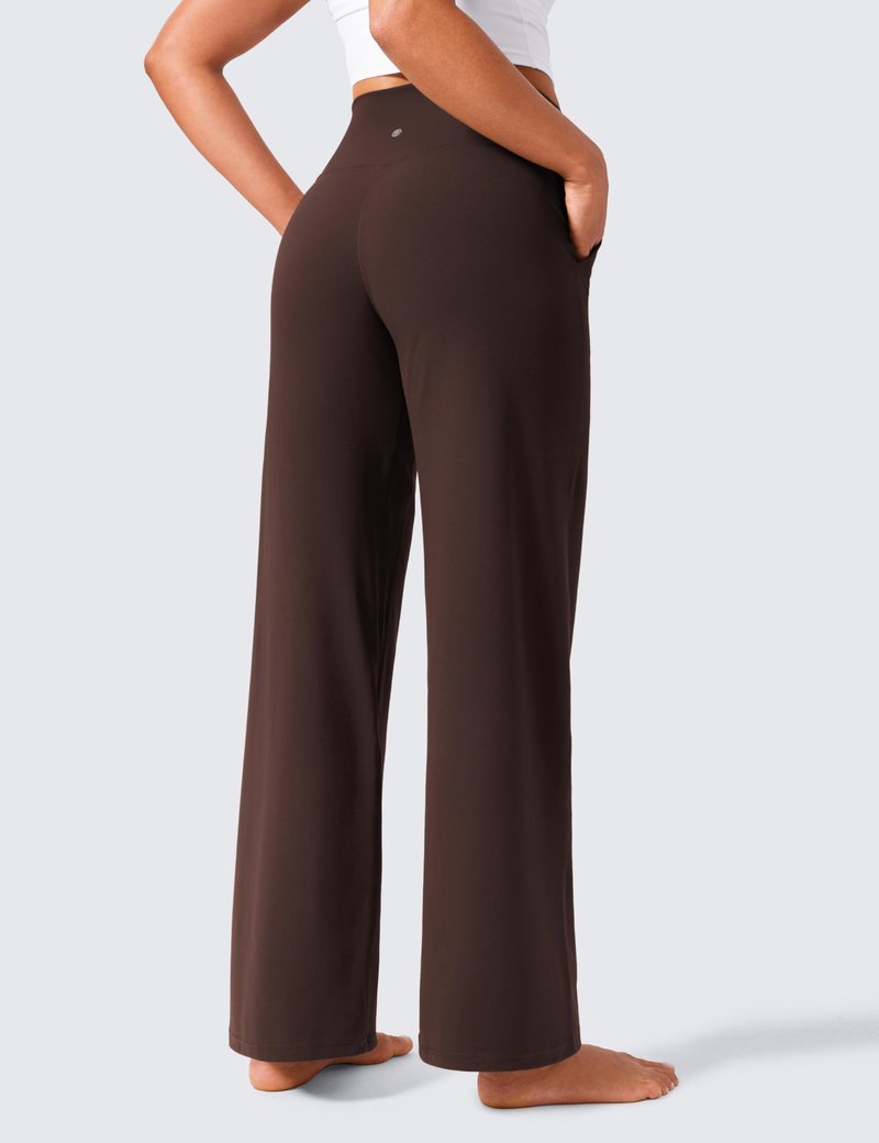 CRZ YOGA Butterlift Wide Leg Pants Pockets 29" - High Waisted Yoga Lounge Buttery Soft Comfy Casual Womens Hot Fudge Brown Small