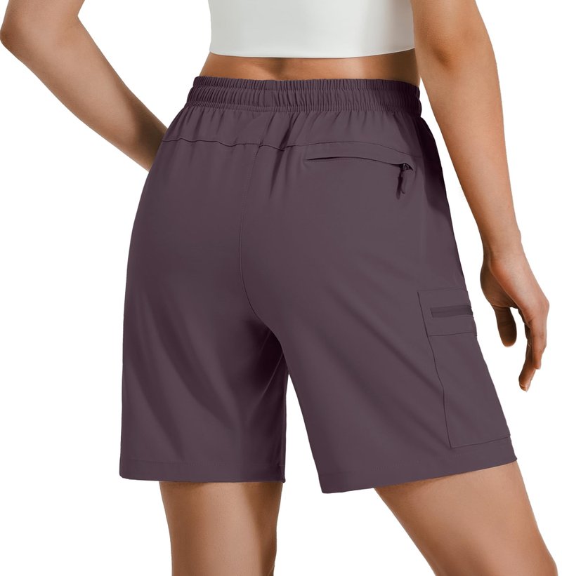 Hugut Women's Lightweight Hiking Cargo Shorts Quick Dry Athletic Shorts Camping Travel Golf Zipper Pockets Water Resistant Dusty Purple