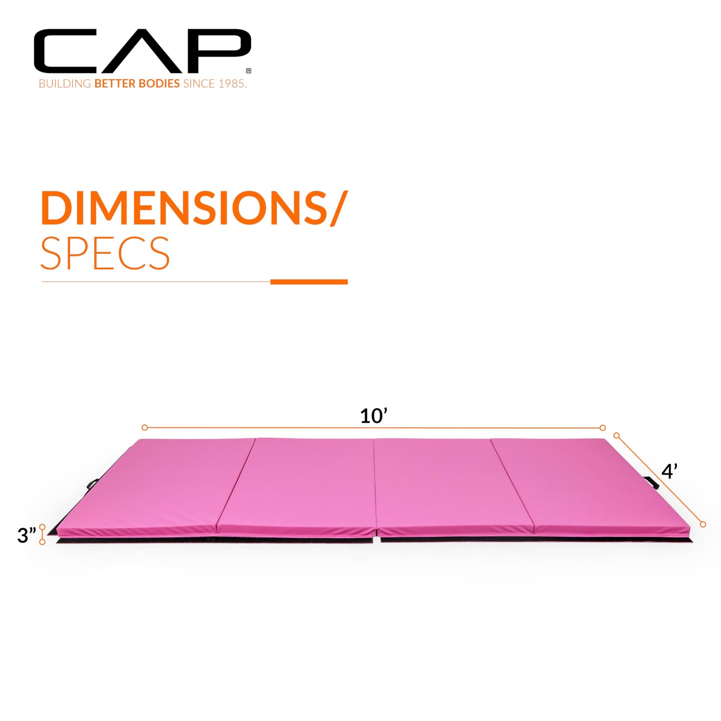 CAP Barbell Folding Exercise Mat – Durable, Anti-Tear, Thick Padding for Fitness, Aerobics, Gymnastics & Home Workouts. 10' x 4' x 3" thick PINK