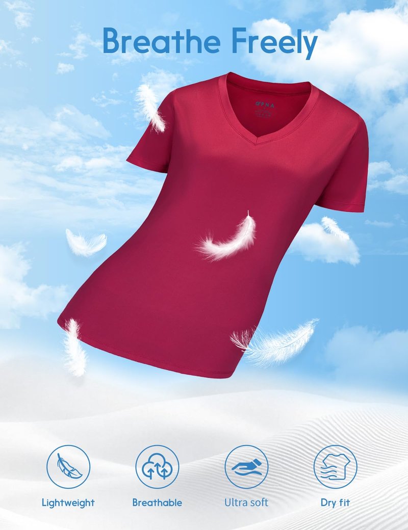 Opna V Neck T Shirts for Women, Athletic Short Sleeve Workout Top with UV Sun Protection, Quick Dry & Moisture Wicking Shirts for Women Gym Running Yoga Pink Raspberry