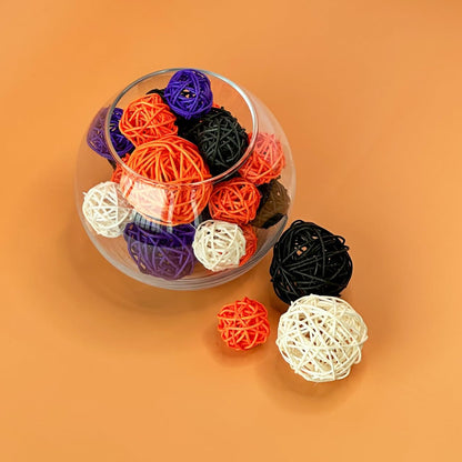 Qingbei Rina 20 PCS Halloween Wicker Rattan Balls,Fall Decorative Balls for Bowls,Vase Filler for Centerpieces, Autumn Bowl Fillers for Home Decor, DIY Crafts Orange Black Purple White