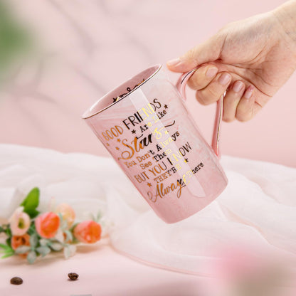 Best Friend Birthday Gifts for Women, Friendship Gifts for Women, Unique Birthday Valentines Day Gift Ideas for Her, Friends Female, Besties, BFF Ceramic Marble Coffee Mug Gift Box Printed Gold 14 oz