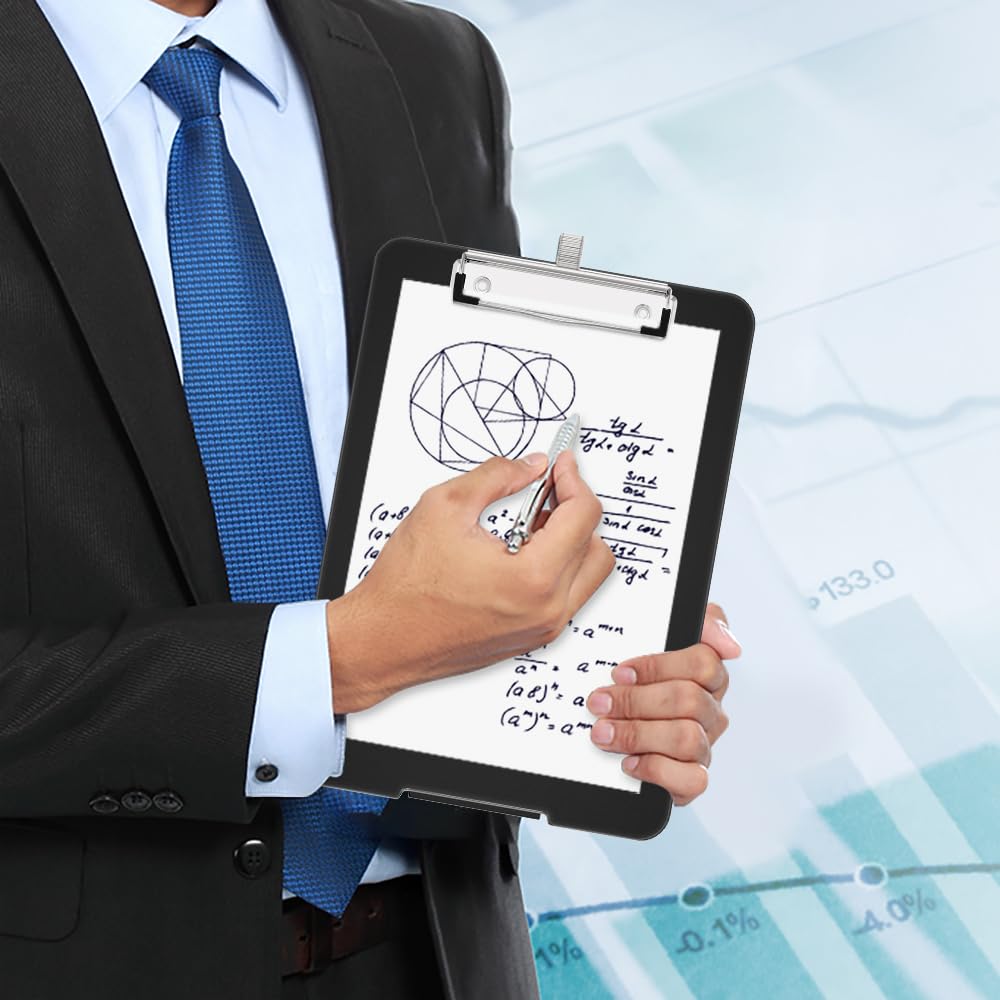 A5 Clipboard with Storage, 6 x 9'' Nursing Clipboards Foldable Storage, Plastic Clipboards Foldable, Office Supplies, School Supplies, Menu clipboards for Work, Black