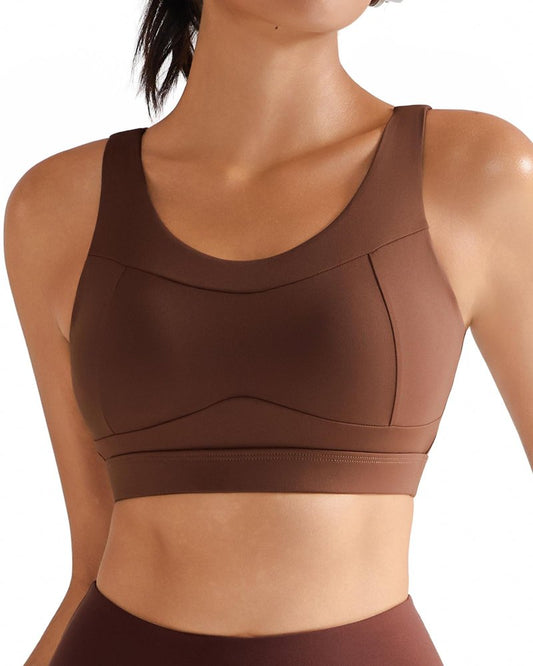 RUNNING GIRL High Impact Sports Bras for Women,Racerback Running Bra Workout Crop Tank Tops Longline Sports Bra Push up(WX2667 Espresso M)