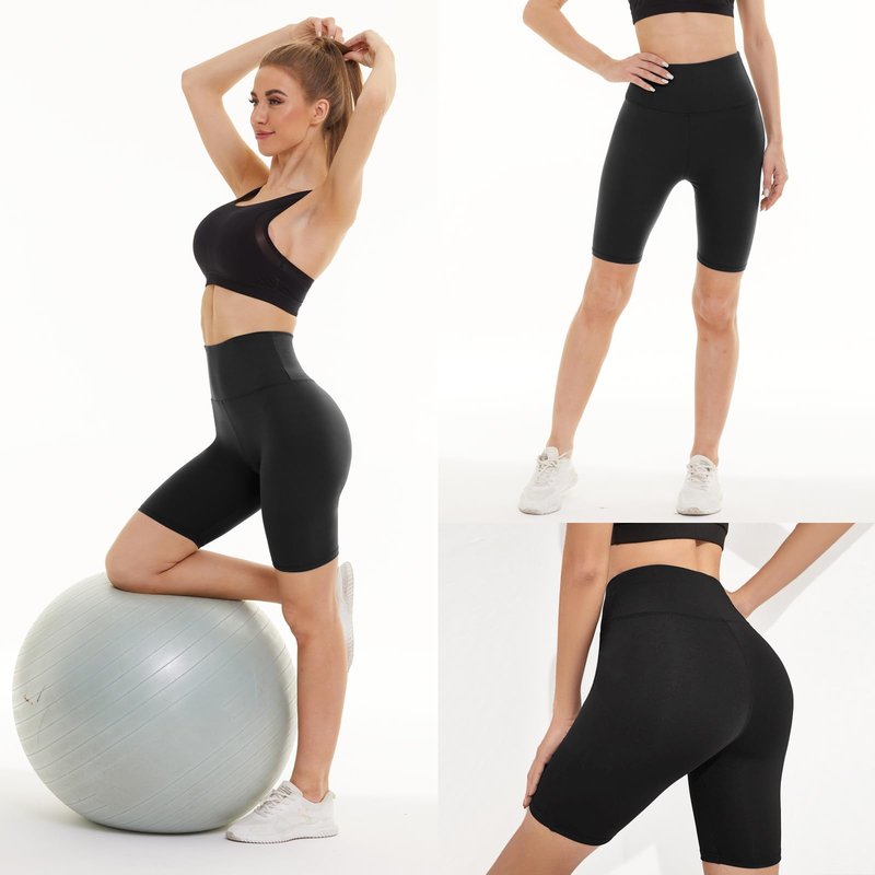 3 Pack Biker Shorts for Women – 8" Black High Waisted Tummy Control for Gym Workout Athletic Cheerleading Yoga