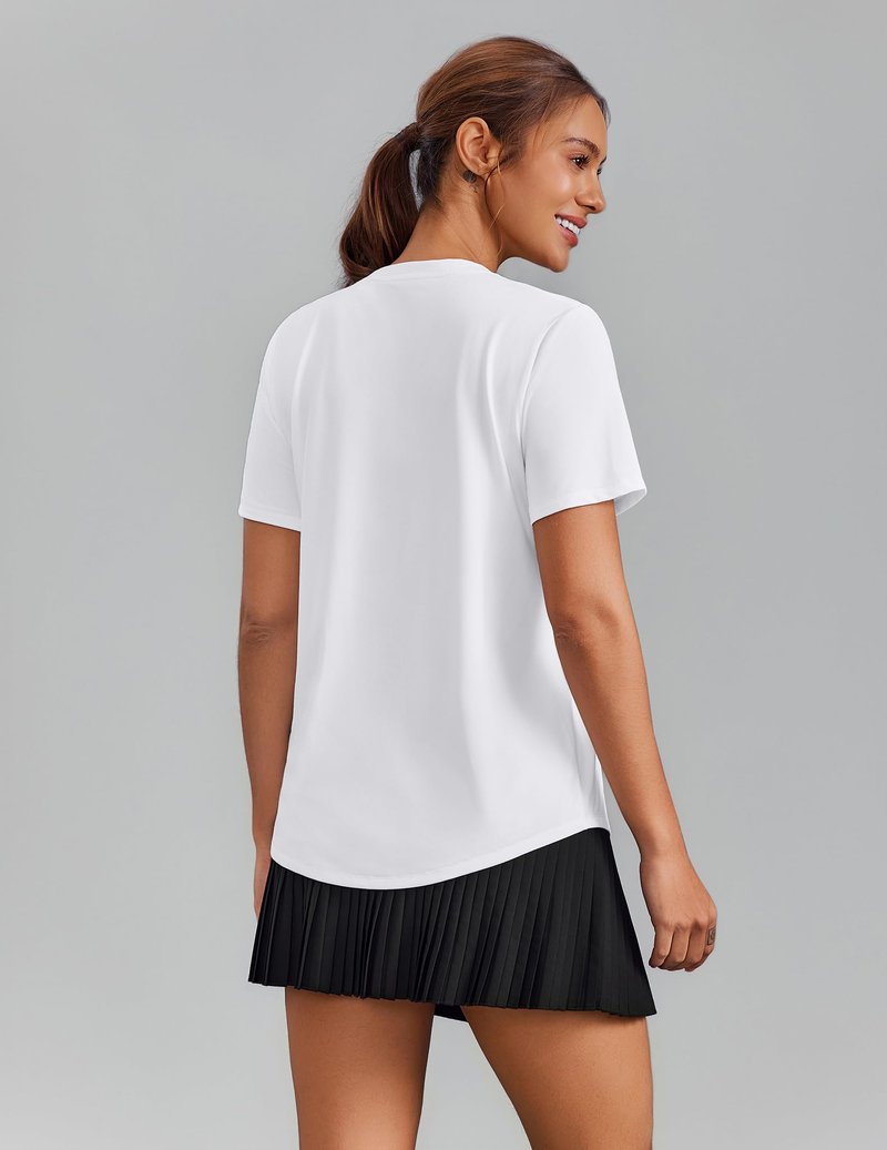 PINSPARK Womens Workout Tops V Neck Short Sleeve Gym Shirts Moisture Wicking Quick Dry Breathable Soft Athletic Running Tees,White XX-Large
